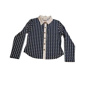 MELLODAY Top Women's Small Long Sleeve Geometric Collared V-Neck Pullover NWT